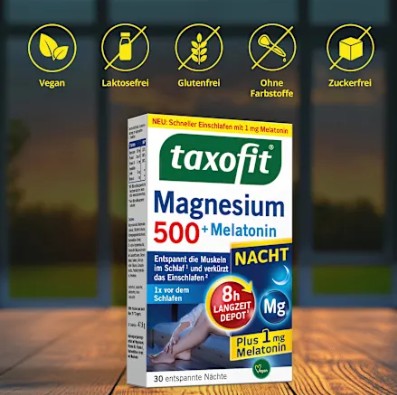 Viên uống taxofit Magnesium Nacht 500 + Melatonin hỗ trợ ngủ ngon, 30 viên Viên uống taxofit Magnesium Nacht 500 + Melatonin hỗ trợ ngủ ngon, 30 viên