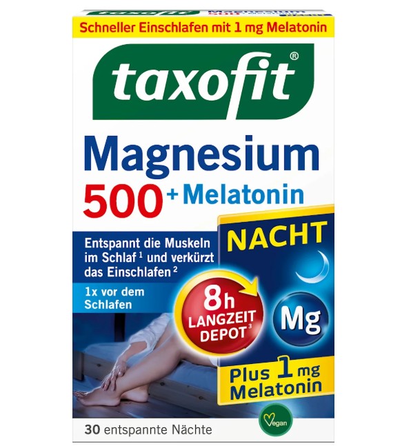Viên uống taxofit Magnesium Nacht 500 + Melatonin hỗ trợ ngủ ngon, 30 viên Viên uống taxofit Magnesium Nacht 500 + Melatonin hỗ trợ ngủ ngon, 30 viên