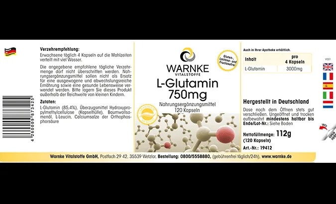 Viên uống WARNKE L-Glutamin 750mg, 120 viên Viên uống WARNKE L-Glutamin 750mg, 120 viên