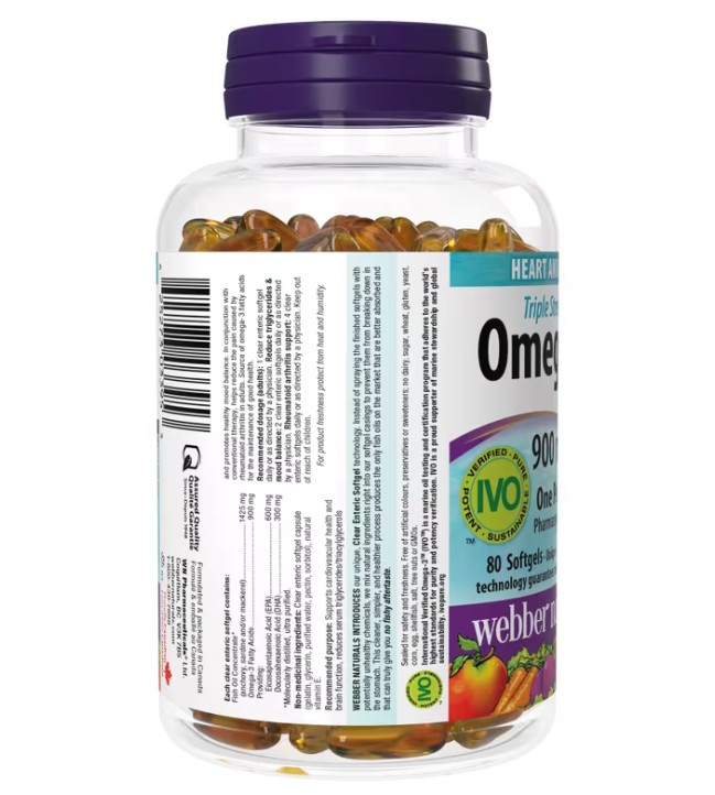 Viên uống Webber Naturals Triple Strength Omega-3 900mg hỗ trợ trí não, tim mạch và thị lực, 80 viên Viên uống Webber Naturals Triple Strength Omega-3 900mg hỗ trợ trí não, tim mạch và thị lực, 80 viên