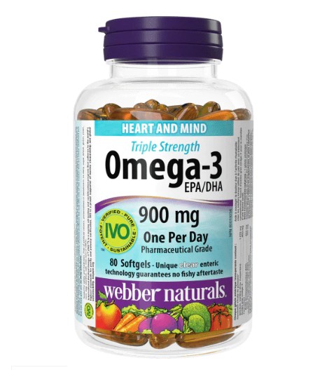 Viên uống Webber Naturals Triple Strength Omega-3 900mg hỗ trợ trí não, tim mạch và thị lực, 80 viên Viên uống Webber Naturals Triple Strength Omega-3 900mg hỗ trợ trí não, tim mạch và thị lực, 80 viên