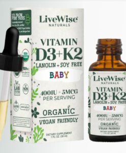 Vitamin D3 K2 hữu cơ Livewise Vitamin D3+K2 Baby cho trẻ sơ sinh và trẻ em, 30ml
