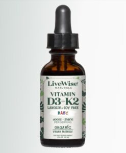 Vitamin D3 K2 hữu cơ Livewise Vitamin D3+K2 Baby cho trẻ sơ sinh và trẻ em, 30ml