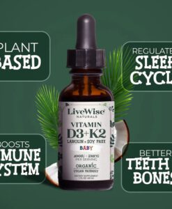 Vitamin D3 K2 hữu cơ Livewise Vitamin D3+K2 Baby cho trẻ sơ sinh và trẻ em, 30ml