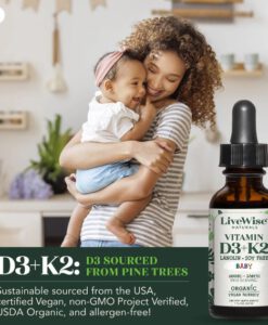 Vitamin D3 K2 hữu cơ Livewise Vitamin D3+K2 Baby cho trẻ sơ sinh và trẻ em, 30ml