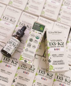 Vitamin D3 K2 hữu cơ Livewise Vitamin D3+K2 Baby cho trẻ sơ sinh và trẻ em, 30ml