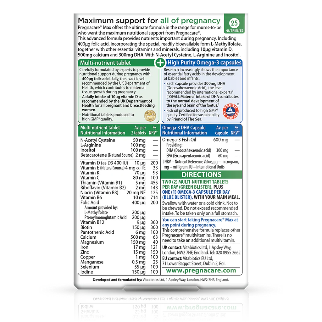 Vitamin tổng hợp cho bà bầu Vitabiotics Pregnacare Max, 84 viên Vitamin tổng hợp cho bà bầu Vitabiotics Pregnacare Max, 84 viên