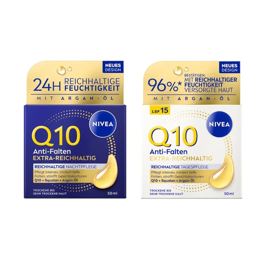 Bộ kem dưỡng da Nivea Q10 Anti-Falten Extra Reichhaltige ngày đêm cho da rất khô, 2x50ml