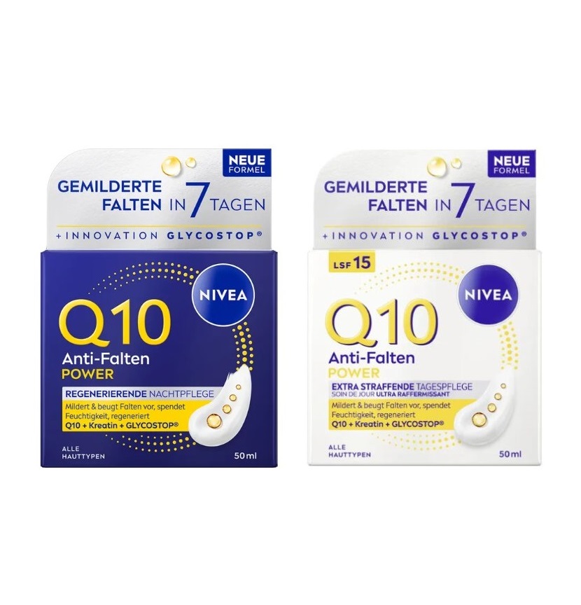 Bộ kem dưỡng da Nivea Q10 Anti-Falten Power Regenerierend ngày đêm, 2x50 ml
