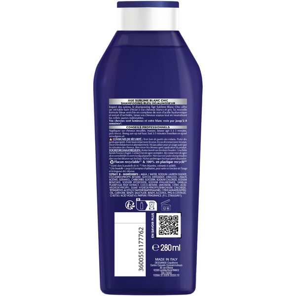 Dầu gội Dessange Âge Sublime Blanc Chic cho tóc bạc, tóc tẩy, 280ml Dầu gội Dessange Âge Sublime Blanc Chic cho tóc bạc, tóc tẩy, 280ml