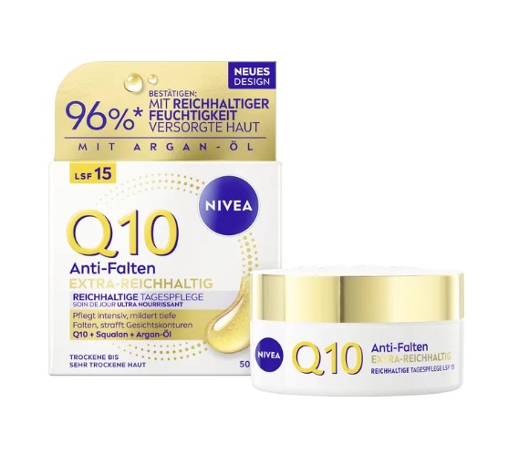 Kem dưỡng da Nivea Q10 Anti-Falten Extra Reichhaltige Tagespflege ban ngày cho da rất khô, 50ml Kem dưỡng da Nivea Q10 Anti-Falten Extra Reichhaltige Tagespflege ban ngày cho da rất khô, 50ml