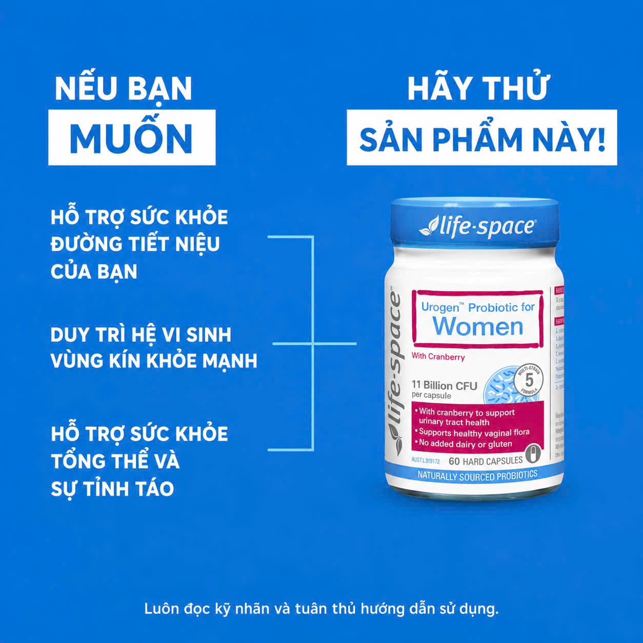 Men vi sinh Life Space Urogen Probiotic For Women bổ sung lợi khuẩn cho phụ nữ, 40 viên Men vi sinh Life Space Urogen Probiotic For Women bổ sung lợi khuẩn cho phụ nữ, 40 viên