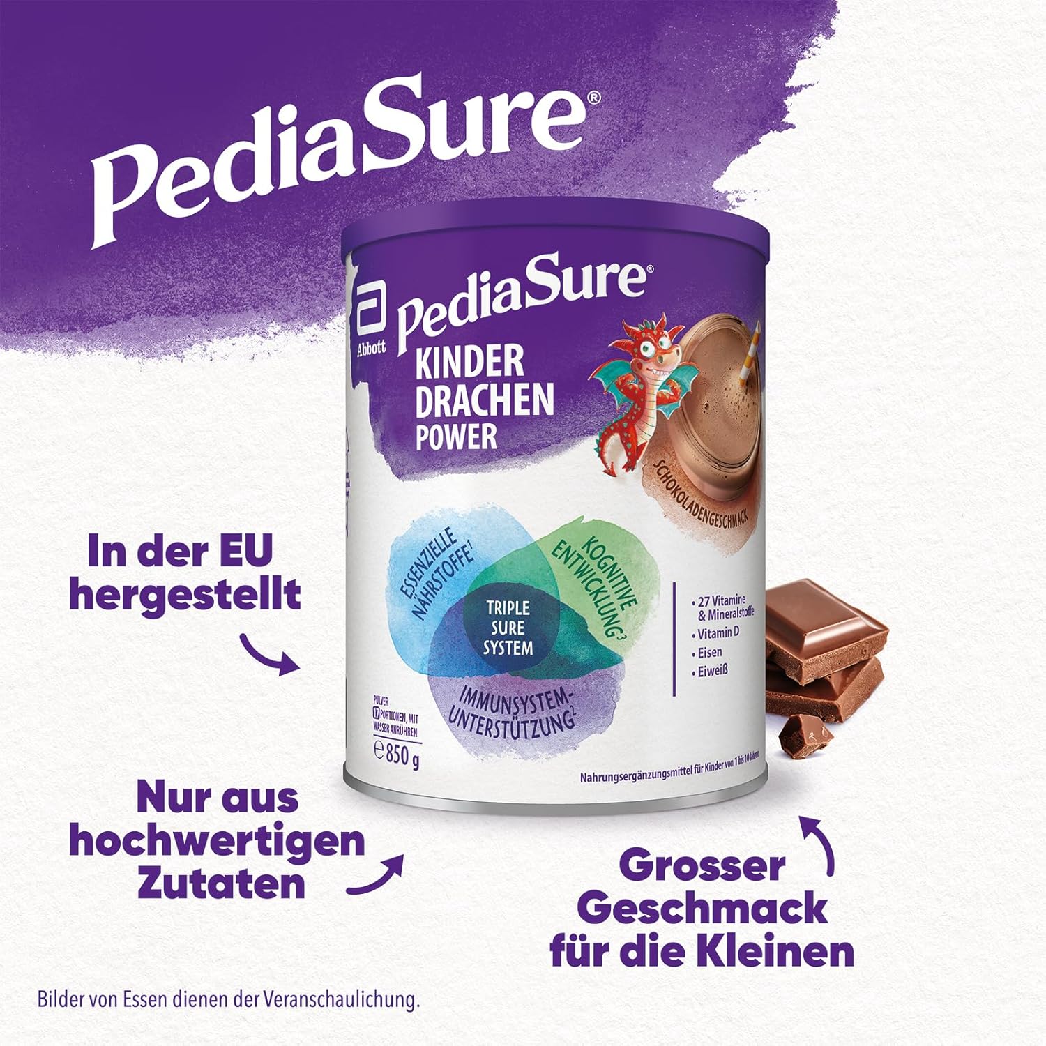 Sữa PediaSure Kinder Drachen Power Schokolade Geschmack tăng chiều cao, tăng đề kháng vị socola, 850g Sữa PediaSure Kinder Drachen Power Schokolade Geschmack tăng chiều cao, tăng đề kháng vị socola, 850g