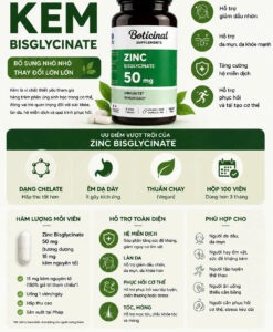Viên uống Boticinal Zinc Bisglycinate 50mg bổ sung kẽm, 100 viên