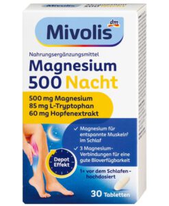 Viên uống Mivolis Magnesium 500 Nacht bổ sung magie ban đêm, 30 viên