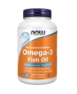Viên uống NOW Omega-3 Fish Oil Molecularly Distilled hỗ trợ trí não, tim mạch và thị lực, 200 viên