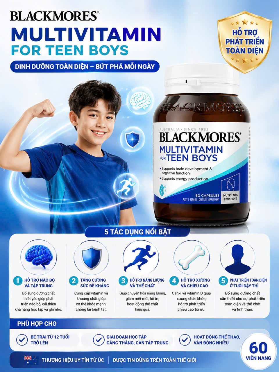 Vitamin tổng hợp cho bé trai Blackmores Multivitamin For Teen Boys, 60 viên Vitamin tổng hợp cho bé trai Blackmores Multivitamin For Teen Boys, 60 viên