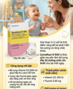 Zymafluor D 500 I.E bổ sung vitamin D3 cho trẻ sơ sinh và trẻ nhỏ, 90 viên