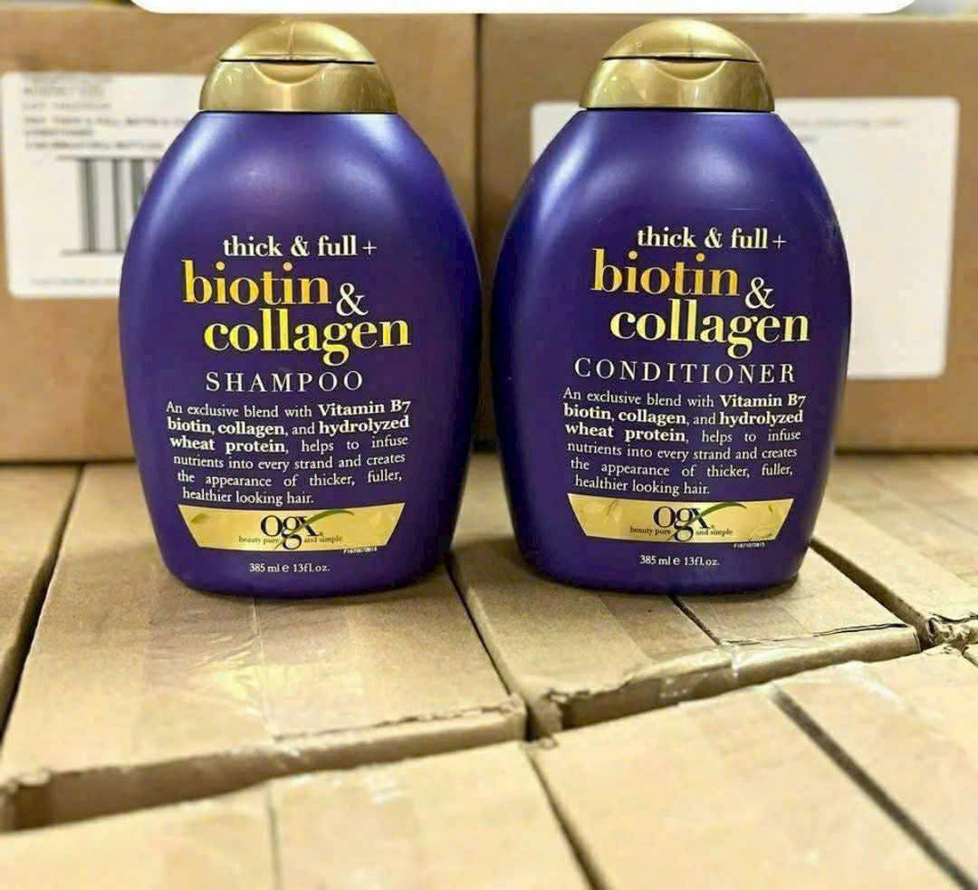 Cặp dầu gội xả OGX Thick & Full + Biotin & Collagen làm dày tóc, ngăn rụng tóc, 2x385ml Cặp dầu gội xả OGX Thick & Full + Biotin & Collagen làm dày tóc, ngăn rụng tóc, 2x385ml