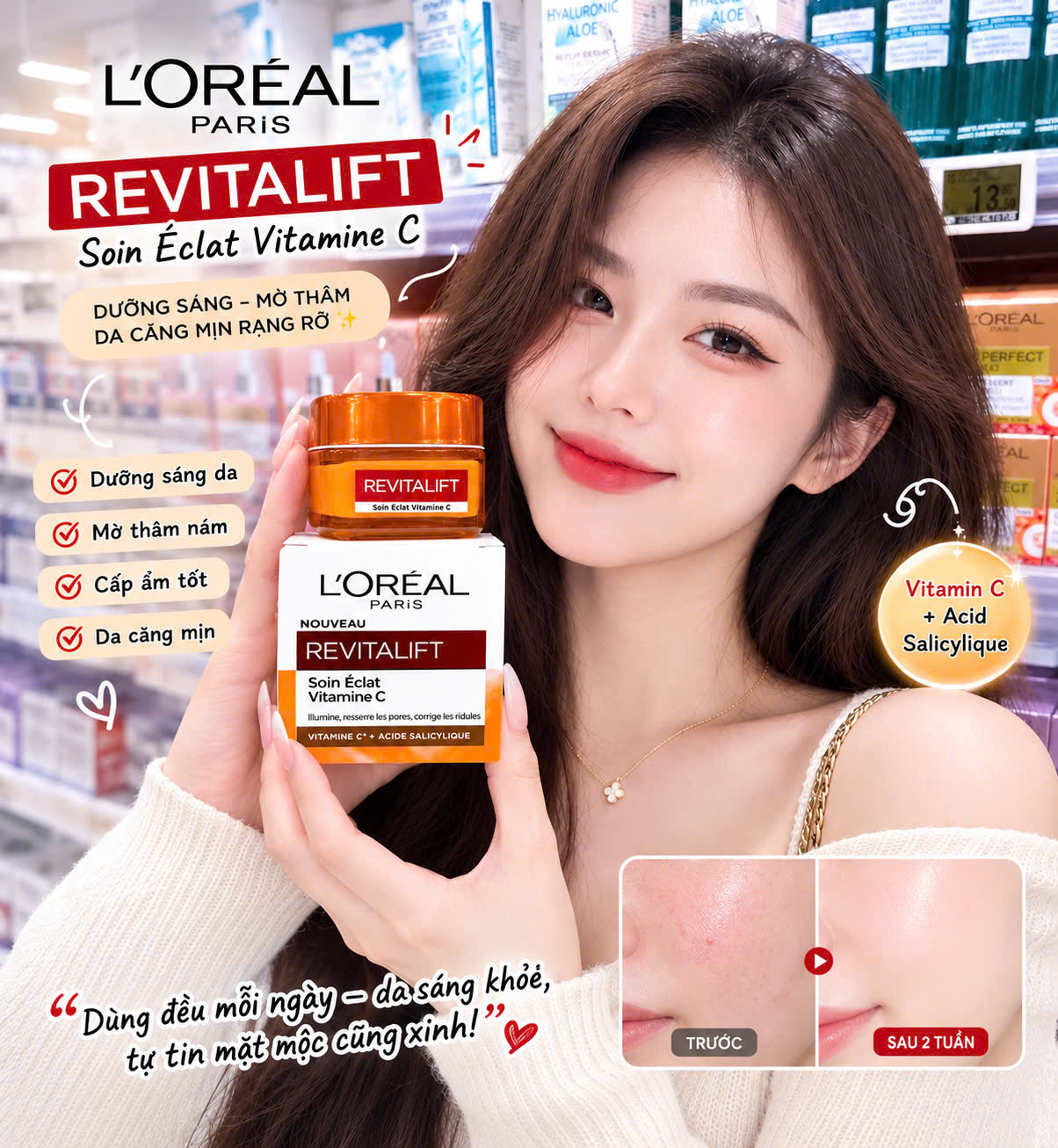 Kem dưỡng da Loreal Revitalift Soin Éclat Vitamine C làm sáng da, giảm nếp nhăn, 50ml Kem dưỡng da Loreal Revitalift Soin Éclat Vitamine C làm sáng da, giảm nếp nhăn, 50ml