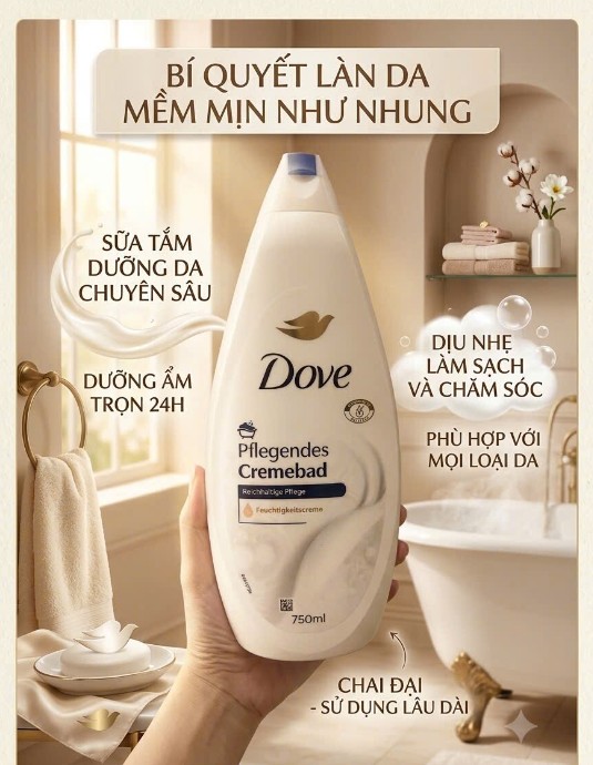 Sữa tắm Dove Cremebad Reichhaltige Pflege Original, 750ml Sữa tắm Dove Cremebad Reichhaltige Pflege Original, 750ml