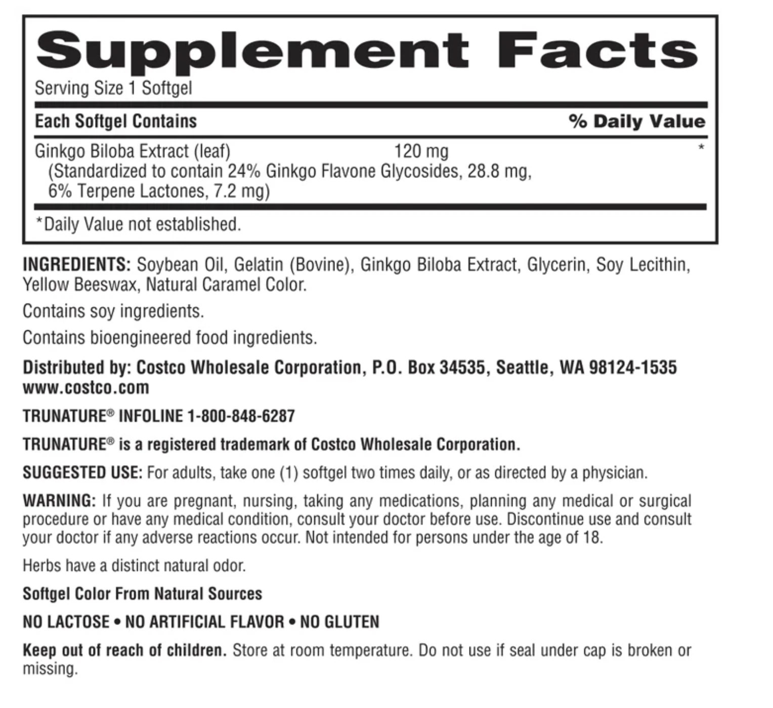 Viên uống bổ não Trunature Ginkgo Biloba 120mg, 340 viên Viên uống bổ não Trunature Ginkgo Biloba 120mg, 340 viên
