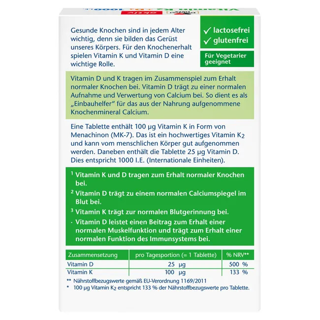 Viên uống Doppelherz Vitamin K2 + D3 1000 I.E., 30 viên Viên uống Doppelherz Vitamin K2 + D3 1000 I.E., 30 viên