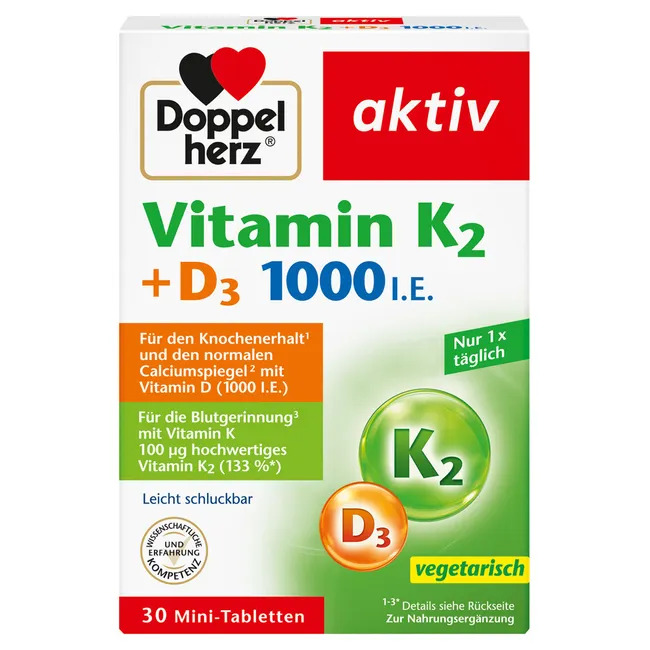 Viên uống Doppelherz Vitamin K2 + D3 1000 I.E., 30 viên Viên uống Doppelherz Vitamin K2 + D3 1000 I.E., 30 viên