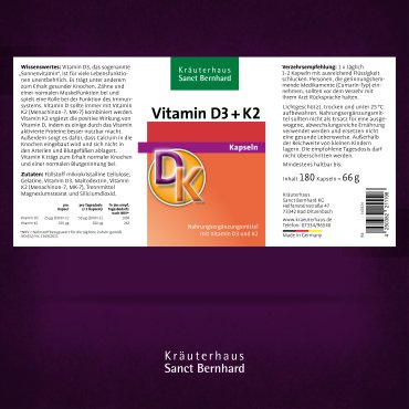 Viên uống Sanct Bernhard Vitamin D3 + K2 hỗ trợ hệ xương và hệ miễn dịch, 180 viên Viên uống Sanct Bernhard Vitamin D3 + K2 hỗ trợ hệ xương và hệ miễn dịch, 180 viên