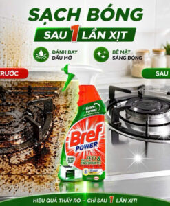 Chai xịt tẩy dầu mỡ Bref Power Fett & Eingebranntes xanh lá, 750ml