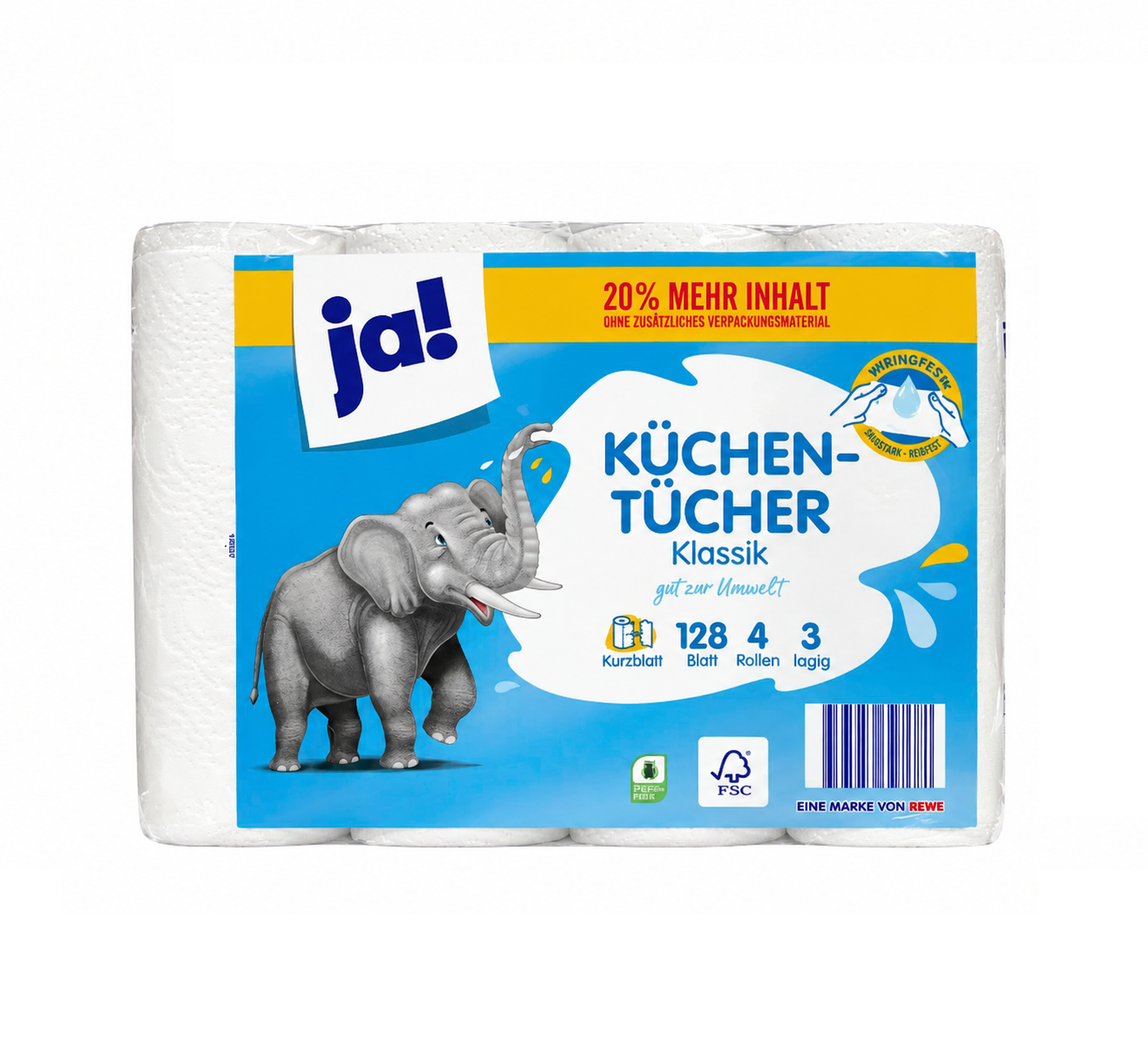 Giấy nhà bếp đa năng Ja! Küchen-Tücher 128 tờ x 3 lớp, 4 cuộn Giấy nhà bếp đa năng Ja! Küchen-Tücher 128 tờ x 3 lớp, 4 cuộn