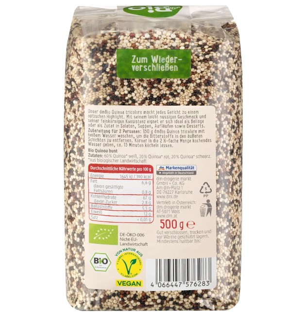 Hạt diêm mạch 3 màu hữu cơ dmBio Quinoa Tricolore, 500 g Hạt diêm mạch 3 màu hữu cơ dmBio Quinoa Tricolore, 500 g