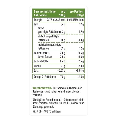 Hạt gai dầu hữu cơ enerBio Hanfsamen Geschält, 200g Hạt gai dầu hữu cơ enerBio Hanfsamen Geschält, 200g
