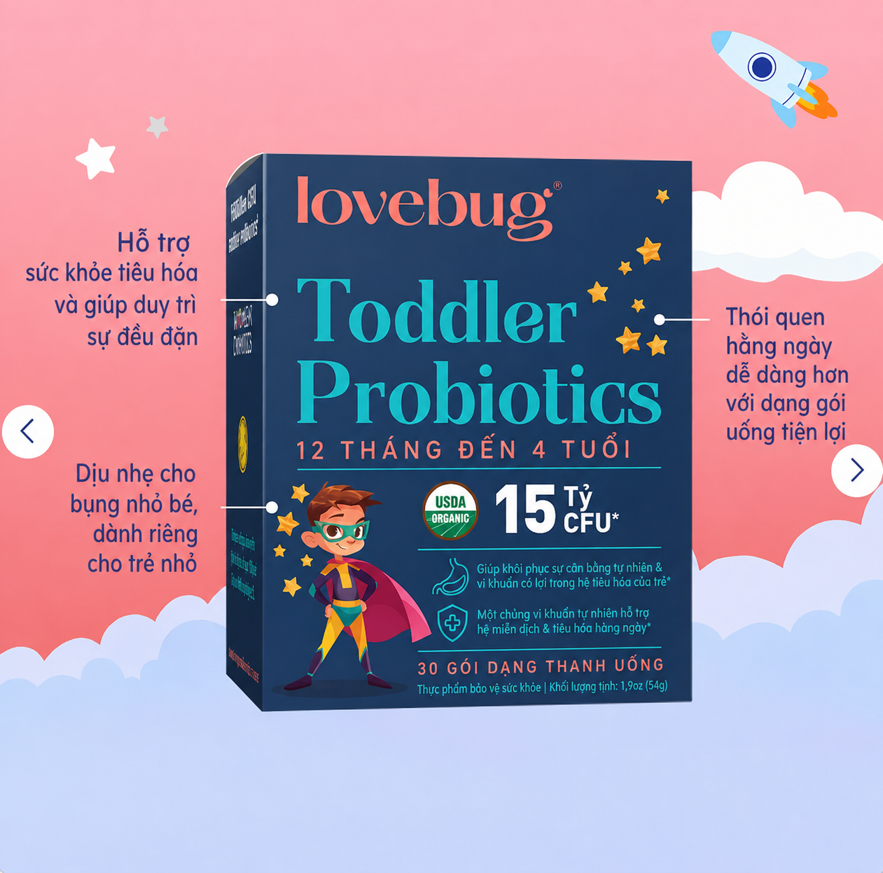 Men vi sinh Lovebug Toddler Probiotics cho trẻ từ 1-4 tuổi, 30 gói Men vi sinh Lovebug Toddler Probiotics cho trẻ từ 1-4 tuổi, 30 gói