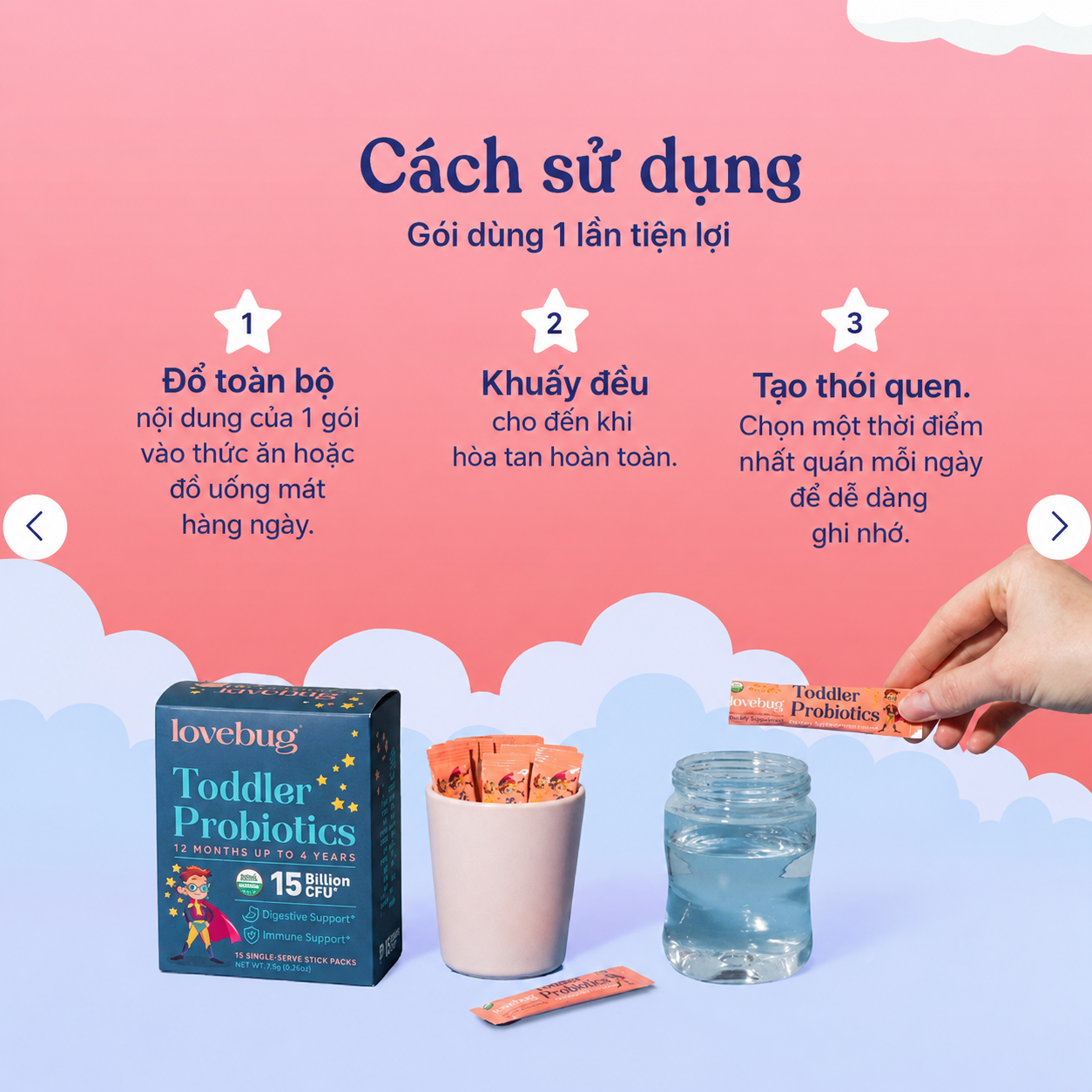Men vi sinh Lovebug Toddler Probiotics cho trẻ từ 1-4 tuổi, 30 gói Men vi sinh Lovebug Toddler Probiotics cho trẻ từ 1-4 tuổi, 30 gói