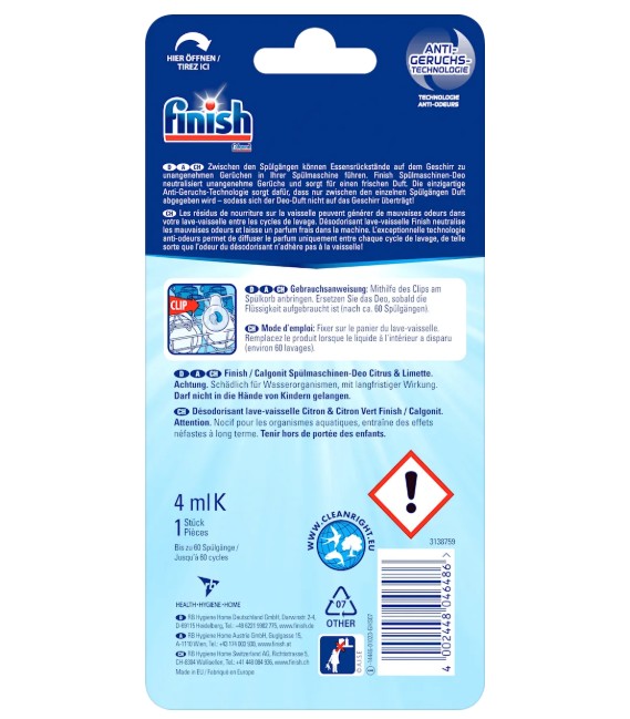 Tinh dầu treo khử mùi máy rửa bát Finish Spülmaschinen-Deo Citrus & Limette hương chanh, 1 chiếc Tinh dầu treo khử mùi máy rửa bát Finish Spülmaschinen-Deo Citrus & Limette hương chanh, 1 chiếc