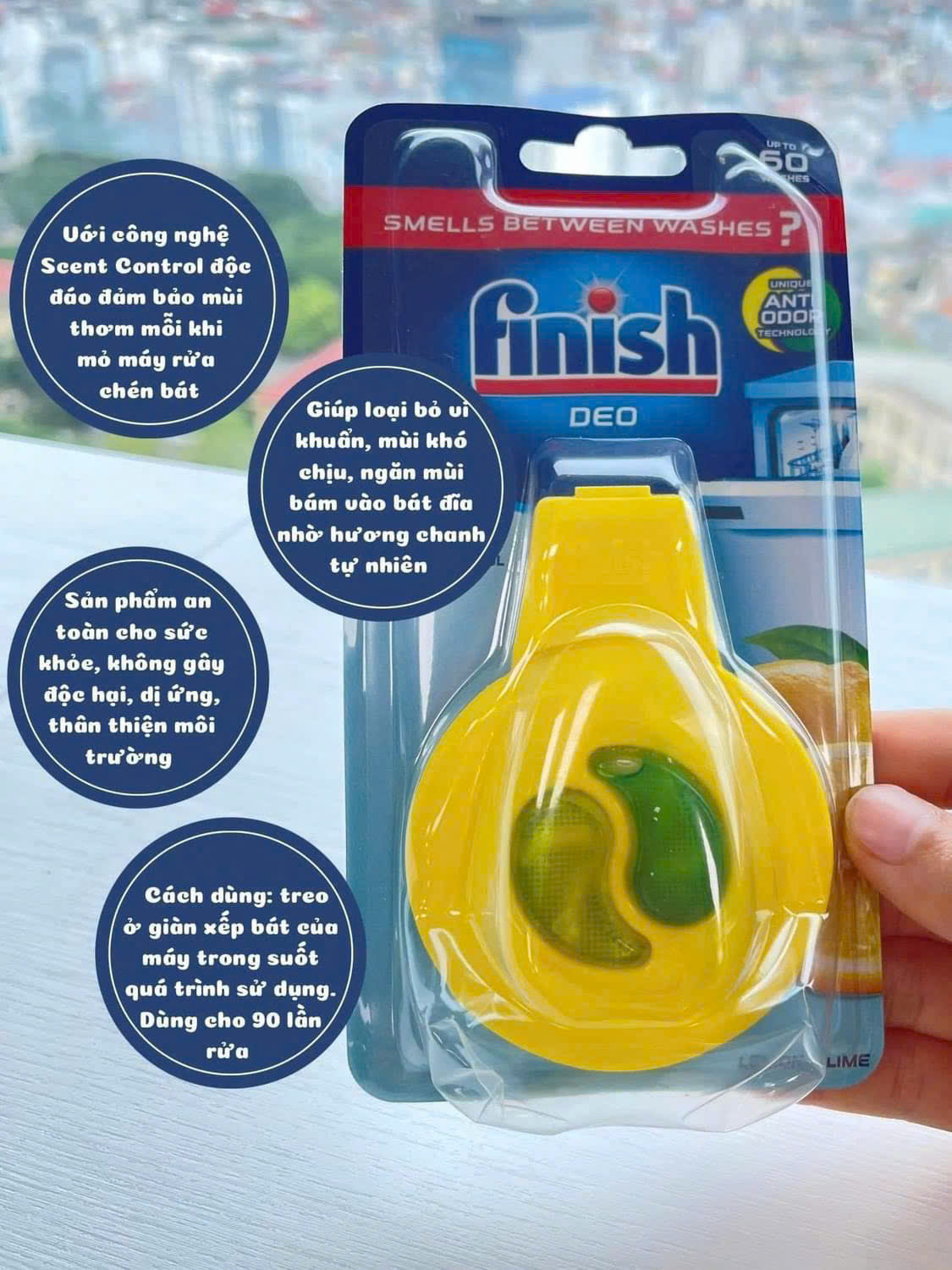 Tinh dầu treo khử mùi máy rửa bát Finish Spülmaschinen-Deo Citrus & Limette hương chanh, 1 chiếc Tinh dầu treo khử mùi máy rửa bát Finish Spülmaschinen-Deo Citrus & Limette hương chanh, 1 chiếc