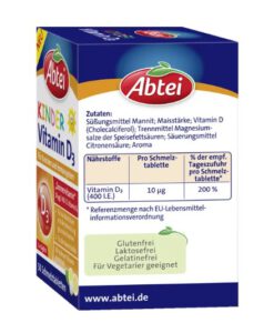 Viên ngậm Abtei Kinder Vitamin D3 bổ sung vitamin D3 cho trẻ em từ 4 tuổi, 50 viên