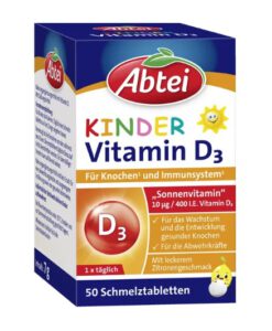 Viên ngậm Abtei Kinder Vitamin D3 bổ sung vitamin D3 cho trẻ em từ 4 tuổi, 50 viên