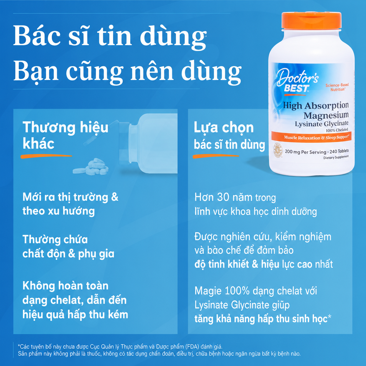 Viên uống bổ sung magie Doctor's Best High Absorption Magnesium, 240 viên Viên uống bổ sung magie Doctor's Best High Absorption Magnesium, 240 viên