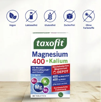 Viên uống bổ sung magie taxofit Magnesium 400 + Kalium, 30 viên Viên uống bổ sung magie taxofit Magnesium 400 + Kalium, 30 viên