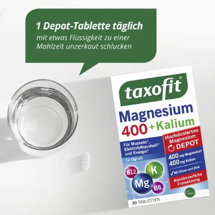 Viên uống bổ sung magie taxofit Magnesium 400 + Kalium, 30 viên Viên uống bổ sung magie taxofit Magnesium 400 + Kalium, 30 viên