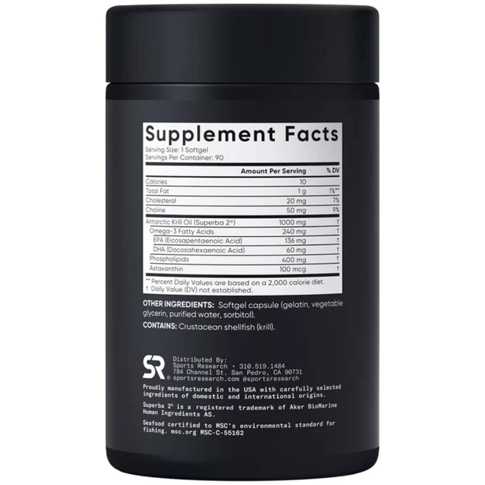 Viên uống dầu nhuyễn thể Sports Research Double Strength Omega-3 Krill Oil 1000mg, 90 viên Viên uống dầu nhuyễn thể Sports Research Double Strength Omega-3 Krill Oil 1000mg, 90 viên
