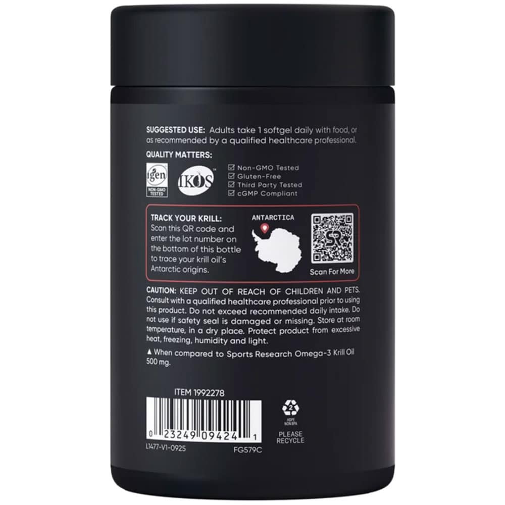Viên uống dầu nhuyễn thể Sports Research Double Strength Omega-3 Krill Oil 1000mg, 90 viên Viên uống dầu nhuyễn thể Sports Research Double Strength Omega-3 Krill Oil 1000mg, 90 viên