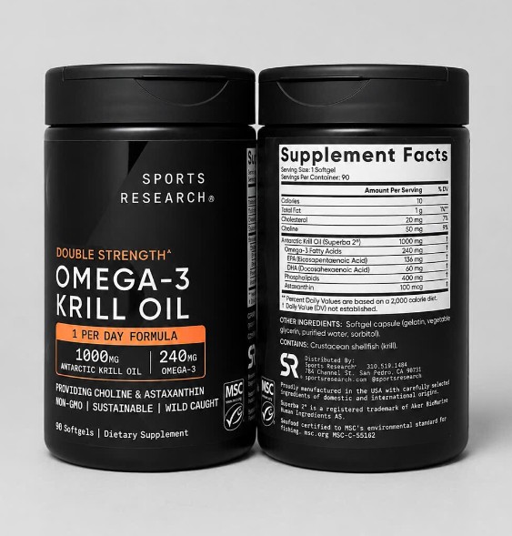 Viên uống dầu nhuyễn thể Sports Research Double Strength Omega-3 Krill Oil 1000mg, 90 viên Viên uống dầu nhuyễn thể Sports Research Double Strength Omega-3 Krill Oil 1000mg, 90 viên