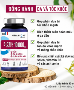 Viên uống Granions Biotin 10.000 µg đẹp da, tóc, móng, hỗ trợ mọc tóc, 60 viên