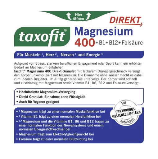 Viên ngậm taxofit Magnesium 400 + B1 + B6 + B12 + Folsäure, 20 gói Viên ngậm taxofit Magnesium 400 + B1 + B6 + B12 + Folsäure, 20 gói