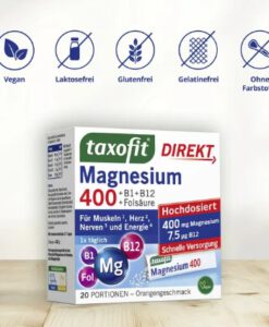 Viên ngậm taxofit Magnesium 400 + B1 + B6 + B12 + Folsäure, 20 gói