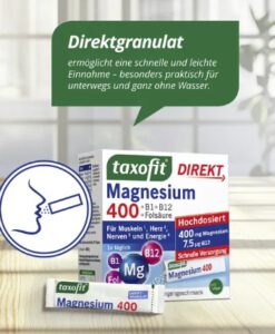 Viên ngậm taxofit Magnesium 400 + B1 + B6 + B12 + Folsäure, 20 gói