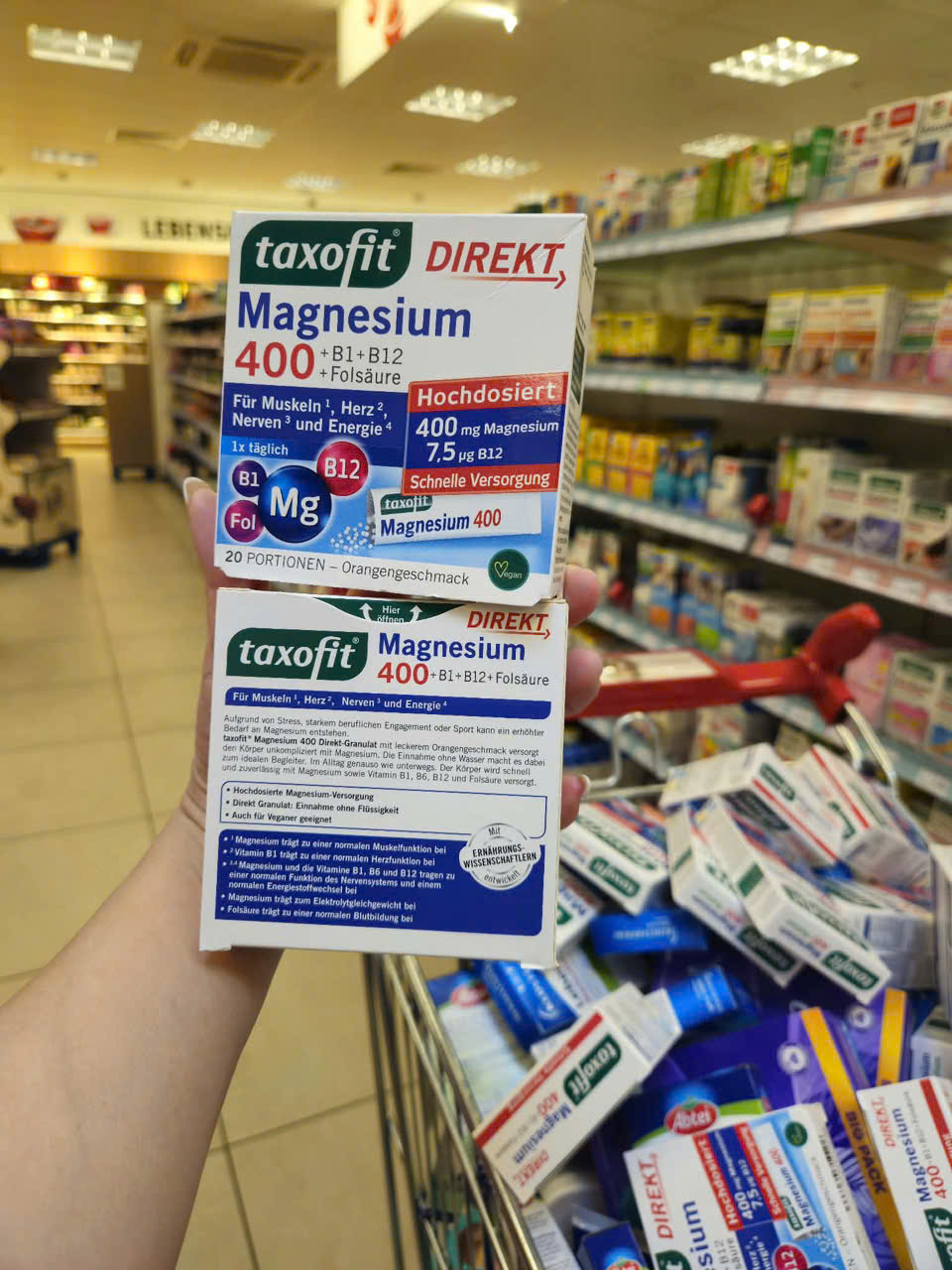 Viên ngậm taxofit Magnesium 400 + B1 + B6 + B12 + Folsäure, 20 gói Viên ngậm taxofit Magnesium 400 + B1 + B6 + B12 + Folsäure, 20 gói